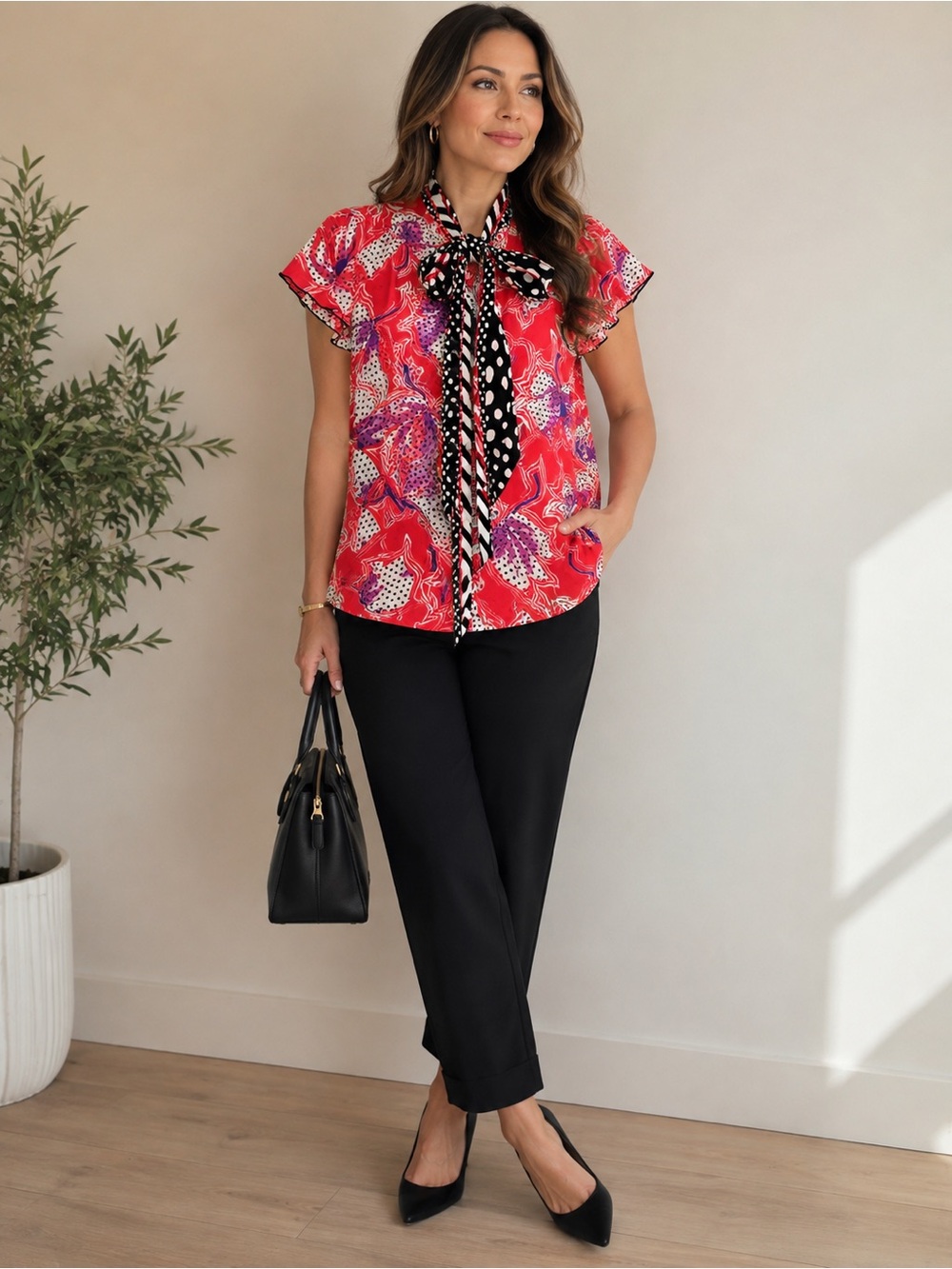 Marc Jacobs Silk Abstract Polka Dot Bow Tie Neck Blouse Top size 0